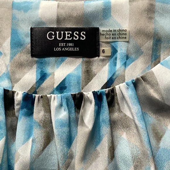 Guess Blue and White Geometric Belted Dress, Size 6 - Picture 7 of 10